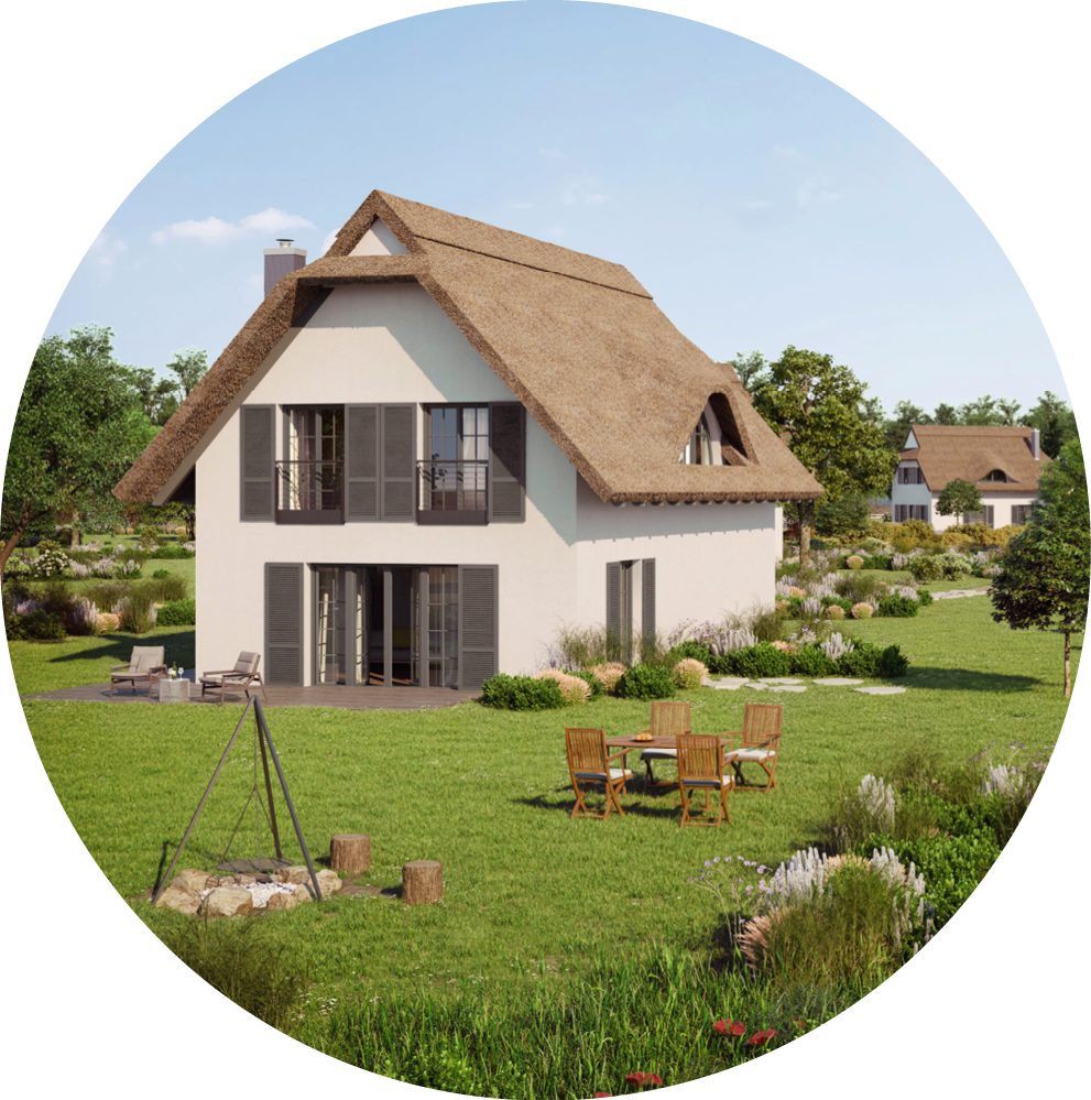 Hochwertige Reetdachvilla Garten Rügen Reetland am Meer